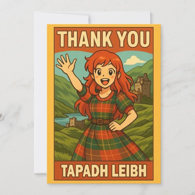 Thank You Card - Scottish Anime Girl in Highlands Dankeskarte (Vorderseite)
