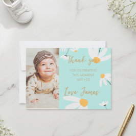 Thank you card template with photo of Daisy, blue Dankeskarte