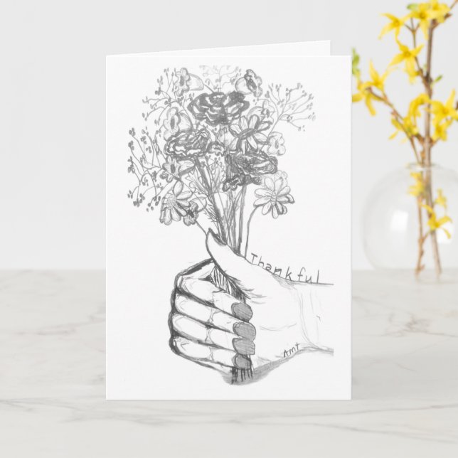 Thank You Card with hand-sketched flower bouquet Karte (Gelbe Blume)
