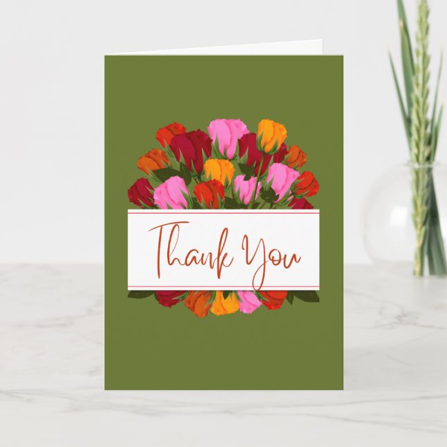 Thank you card with tulips and a green background karte (Vorderseite)