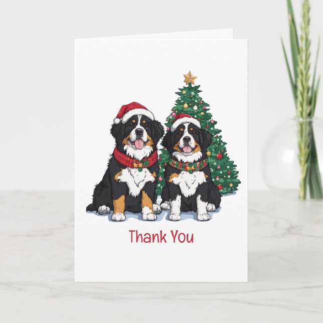 Thank You Christmas Bernese Mountain Dogs Dankeskarte (Vorderseite)
