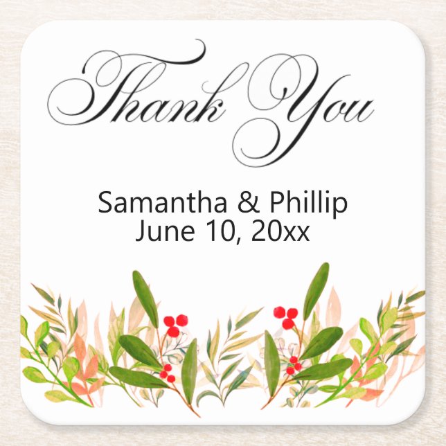 Thank you coaster wedding favors rechteckiger pappuntersetzer (Vorderseite)