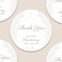 Thank You Cross Flowers Christening Baptism Runder Aufkleber