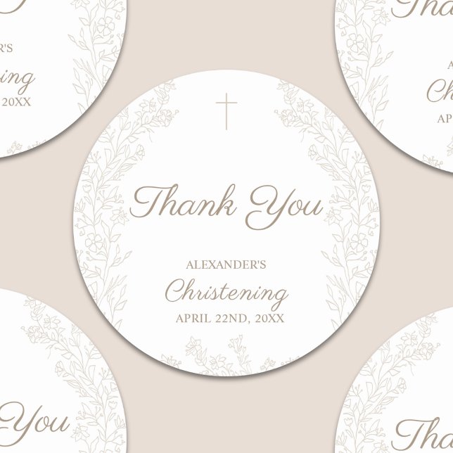 Thank You Cross Flowers Christening Baptism Runder Aufkleber (Von Creator hochgeladen)
