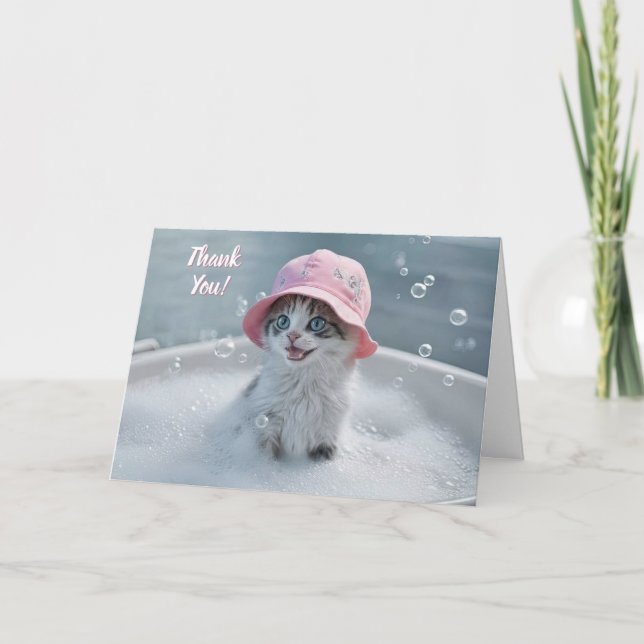 Thank You Cute Happy Kitten in Bubble Bath  Karte (Vorderseite)
