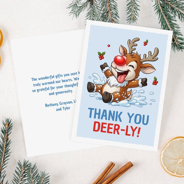 Thank You Deer-ly! Cute Reindeer Christmas Dankeskarte (Von Creator hochgeladen)