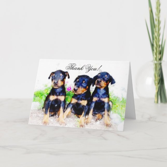 Thank You Doberman Pinscher pups greeting card Dankeskarte (Vorderseite)