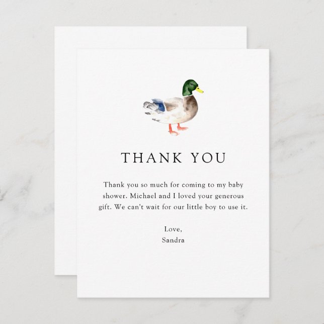 Thank you Duck Baby Shower Elegant Simple Minimal Dankeskarte (Vorne/Hinten)
