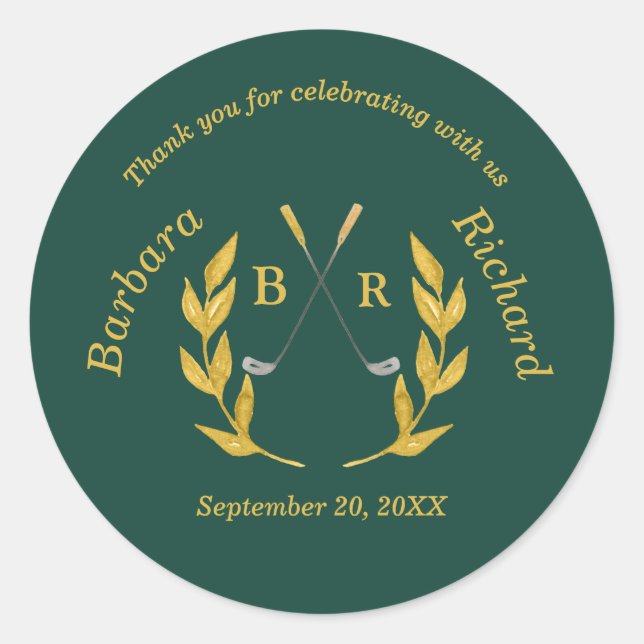*Thank You Elegant Custom Golf Theme Wedding Runder Aufkleber (Vorderseite)