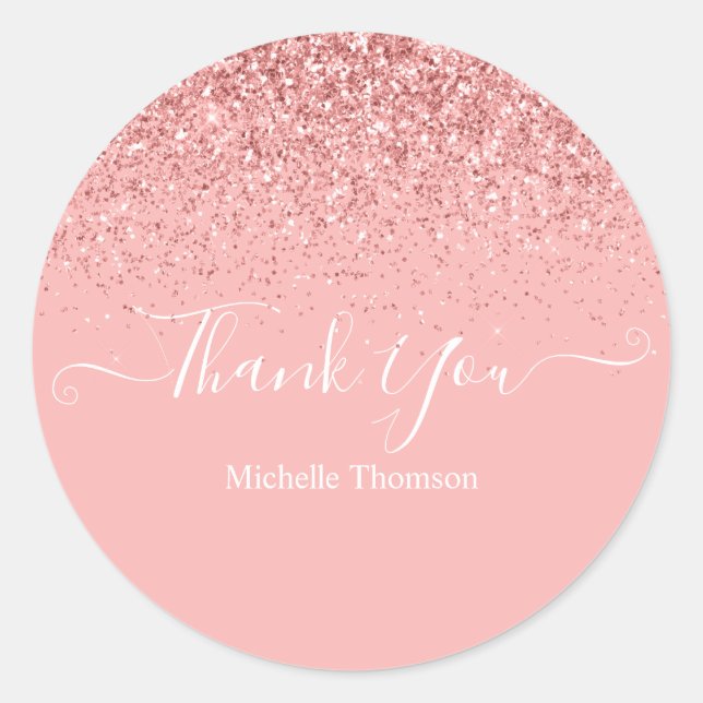 Thank you elegant fashionable dark pink glitter fo runder aufkleber (Vorderseite)