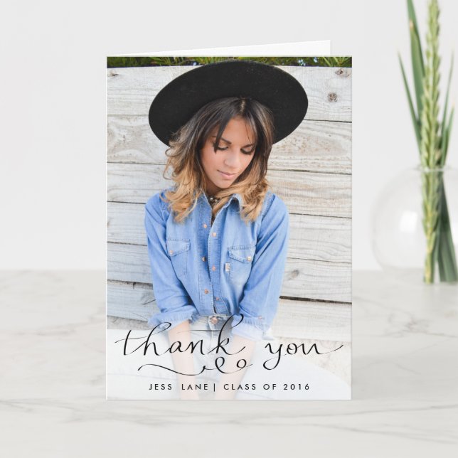 Thank You Elegant Handwritten Graduate Foto Dankeskarte (Vorderseite)