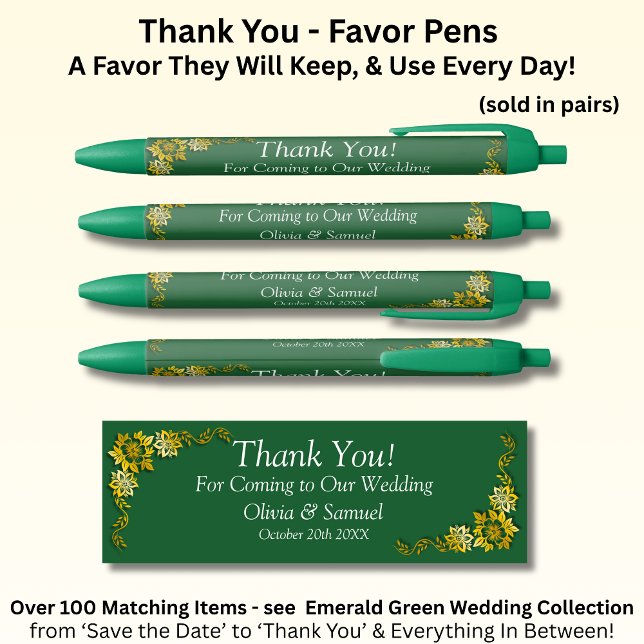 Thank You, Emerald Green & Gold Wedding  Kugelschreiber (Von Creator hochgeladen)