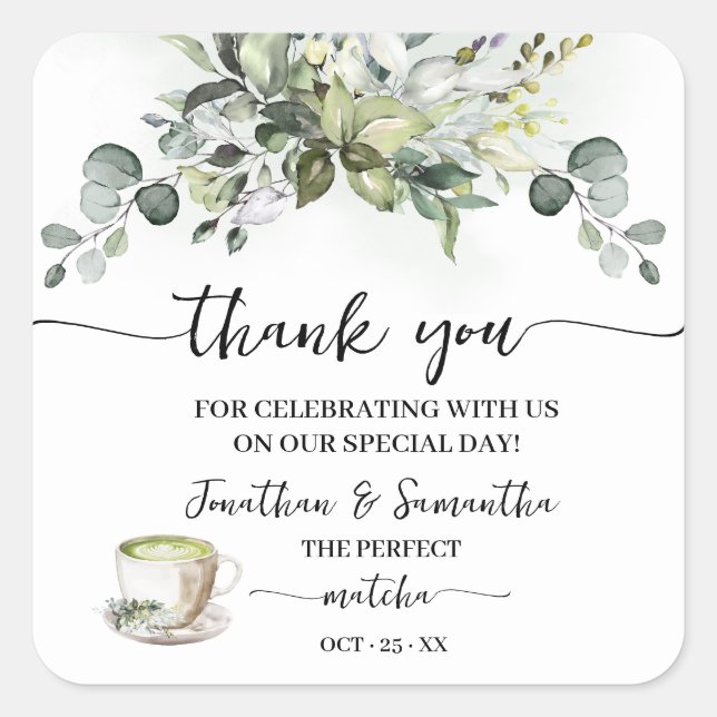 Thank You Eucalyptus Matcha Bridal Shower Quadratischer Aufkleber (Vorderseite)