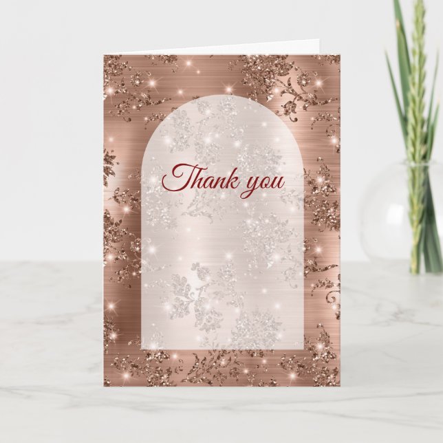 Thank You Folded Card Rose Gold Glitter Einladung (Vorderseite)