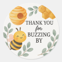 Thank You for Buzzing By Bee Label Runder Aufkleber