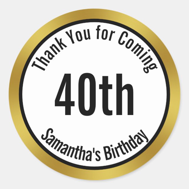 Thank You for Coming Black White Gold Birthday Runder Aufkleber (Vorderseite)