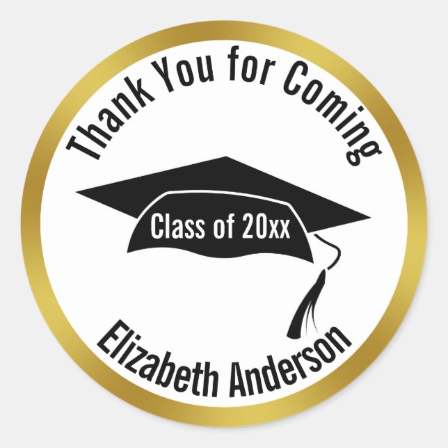Thank You for Coming Gold White Name Graduation Runder Aufkleber (Vorderseite)