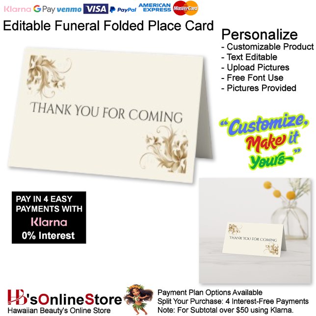Thank You for Coming Memorial Funeral Folded Platzkarte (Thank You for Coming Memorial Funeral Folded Place Card.)