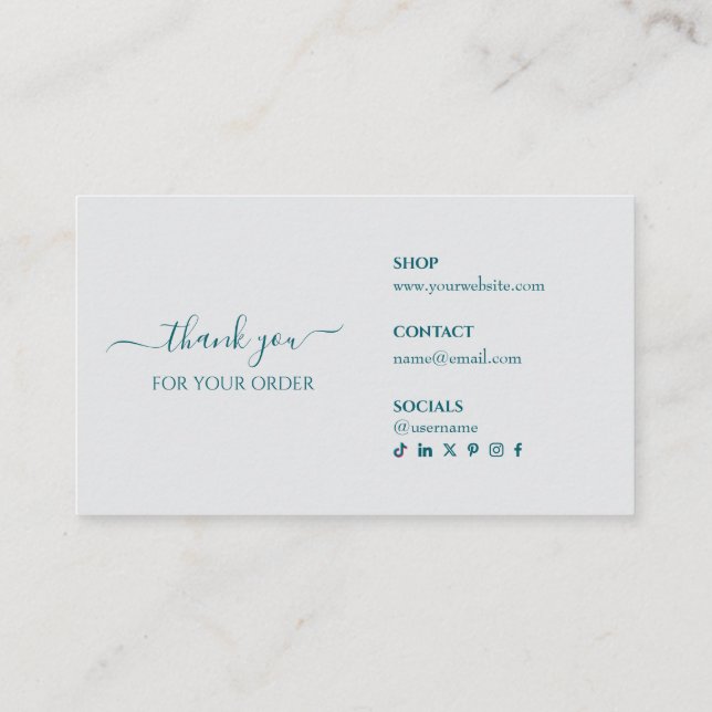 Thank You For Your Order Teal Business Insert Card Visitenkarte (Rückseite)