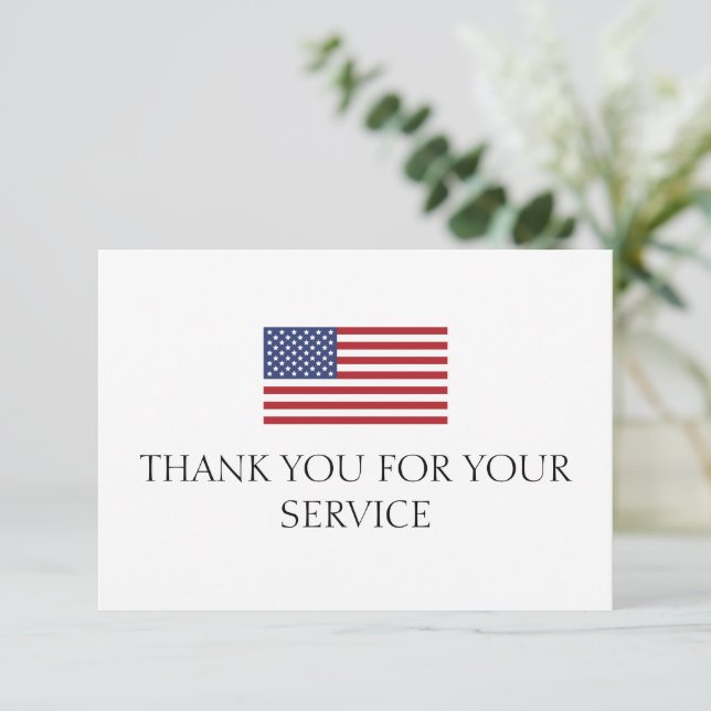 Thank You For Your Service Red blue American Flag Dankeskarte (Stehend Vorderseite)