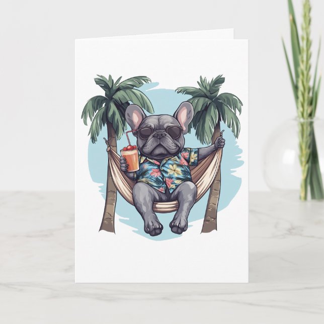 Thank You French Bulldog In Hawaiian Top Dankeskarte (Vorderseite)