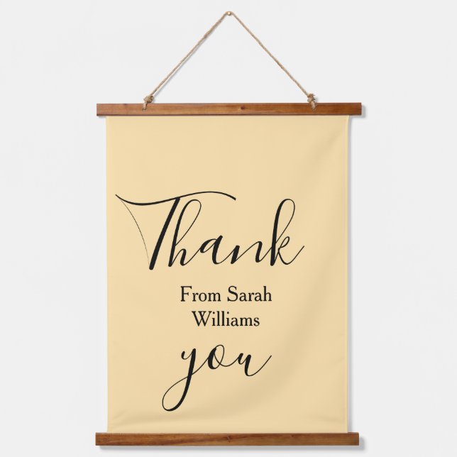 Thank you from add name yellow Pastel boho wedding Wandteppich Mit Holzrahmen (Vorderseite)