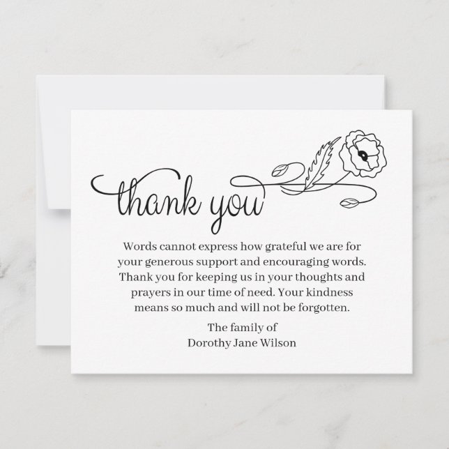 Thank you Funeral Note Card Bereavement Flower Mitteilungskarte (Vorderseite)