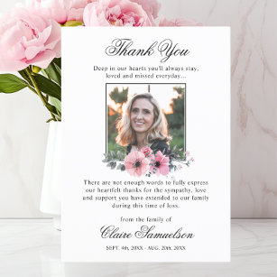 Thank You Funeral Sympathy Pink Floral   PHOTO Dankeskarte