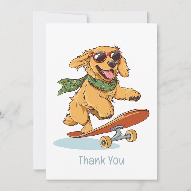 Thank You Golden Retriever Dog Skateboarding Dankeskarte (Vorderseite)