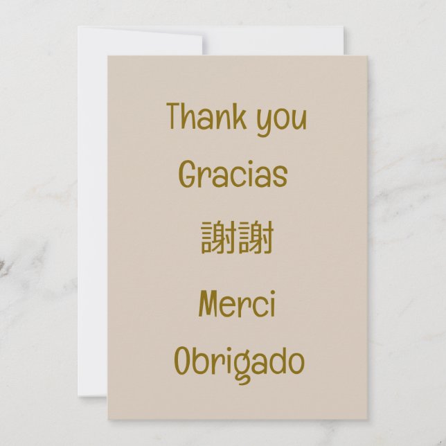 Thank you-Gracias-謝謝-Merci-Obrigado Blank Beige Dankeskarte (Vorderseite)