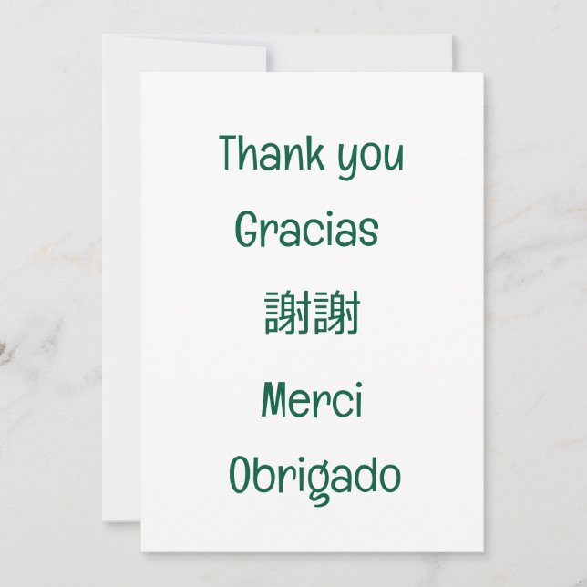 Thank you-Gracias-謝謝-Merci-Obrigado Blank Green Dankeskarte (Vorderseite)