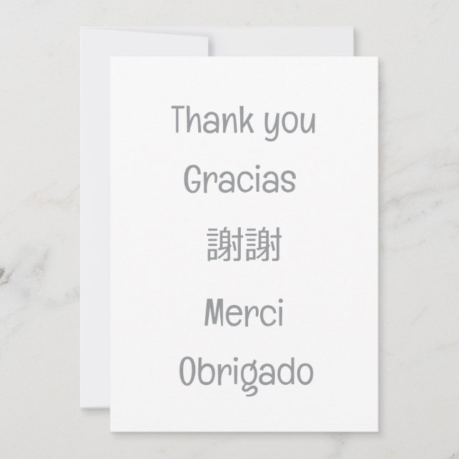 Thank you-Gracias-謝謝-Merci-Obrigado Blank grey Dankeskarte (Vorderseite)
