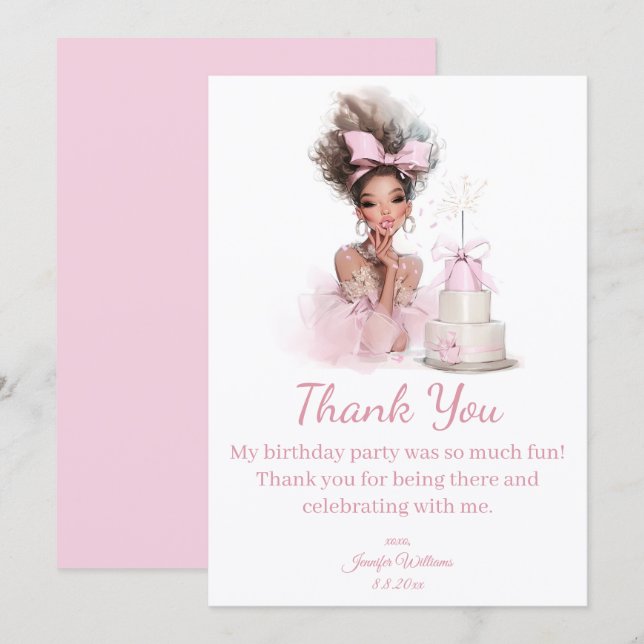  thank you happy birthday pink dress chic mitteilungskarte (Vorne/Hinten)