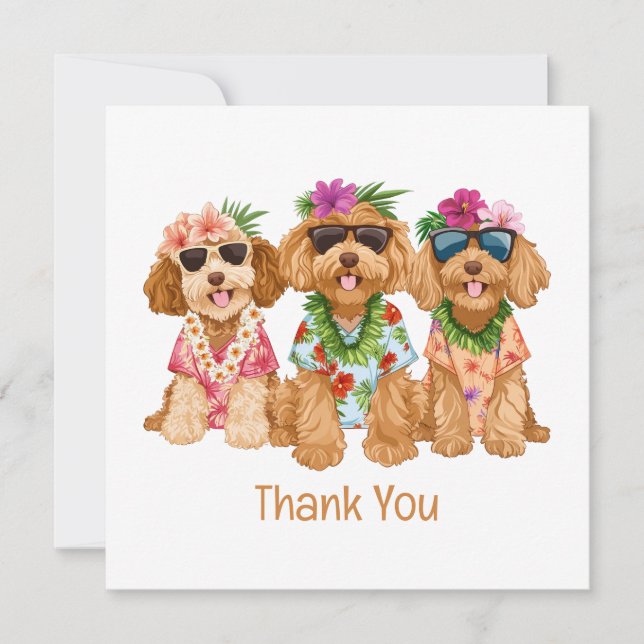 Thank You Hawaiian Goldendoodle Dogs Flower Lei Dankeskarte (Vorderseite)