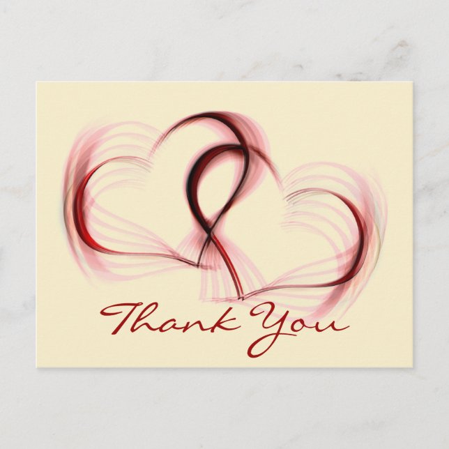 Thank You Hearts Pink & Red Greeting Postcard Postkarte (Vorderseite)