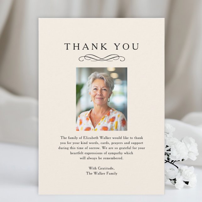  THANK YOU Memorial Funeral Photo Card Dankeskarte (Thank you - Memorial Funeral Beige Photo Card)
