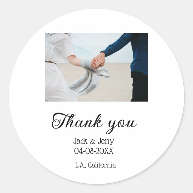 Thank you modern simple wedding couple name messag runder aufkleber (Vorderseite)