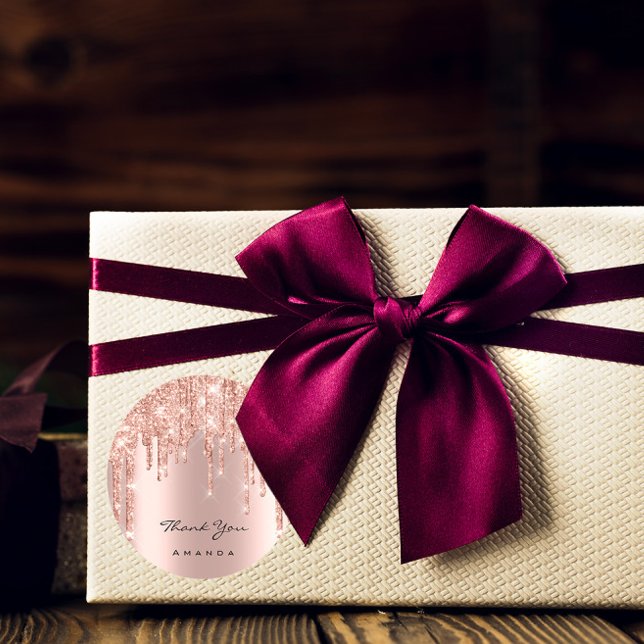 Thank You Name 16th Bridal Rose Glitter Spark Runder Aufkleber (Thank You Name 16th Bridal Rose Glitter Spark Classic Round Sticker)