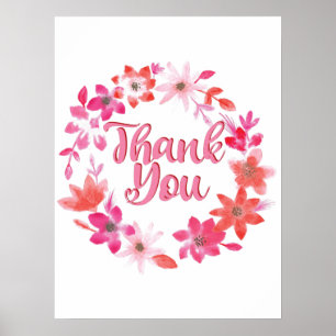 Thank You Note - Floral Handwritten Many Thanks Poster
