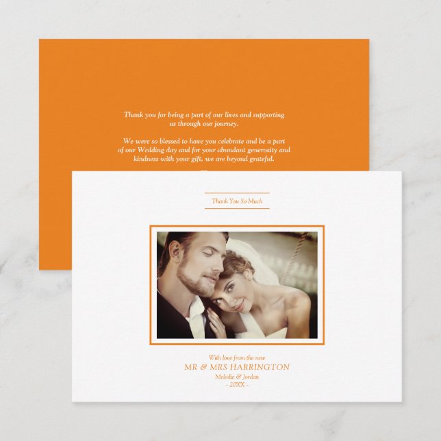 Thank You Orange Chic Newlyweds Photo Wedding (Vorne/Hinten)