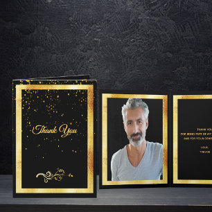 Thank you photo card birthday black gold confetti dankeskarte