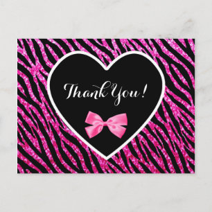 Thank You Pink Black Glam Zebra Postkarte