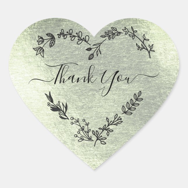 Thank You Quote on Faux Green Metal Effect Herz-Aufkleber (Vorderseite)