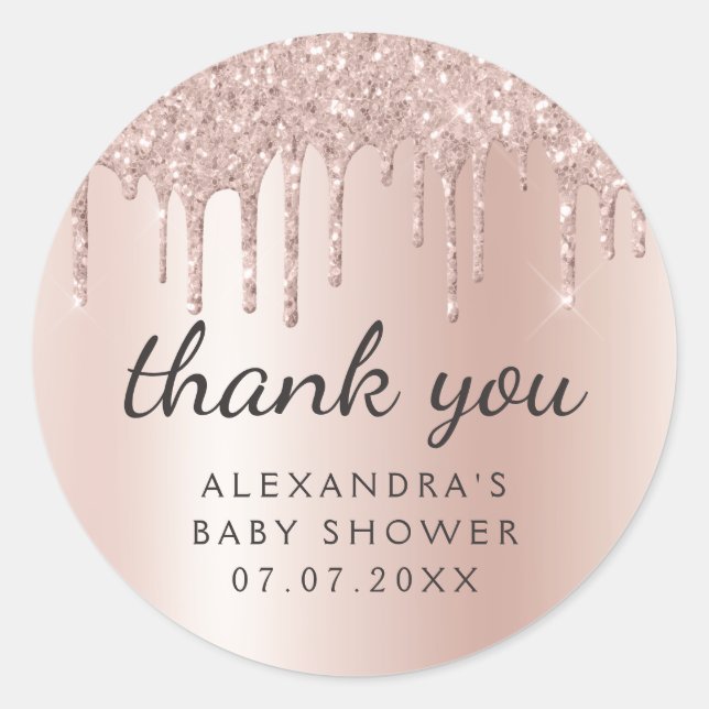 Thank You Rose Gold Glitter Girly Baby Shower Runder Aufkleber (Vorderseite)