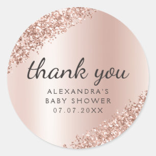 Thank You Rose Gold Glitter Girly Baby Shower Runder Aufkleber