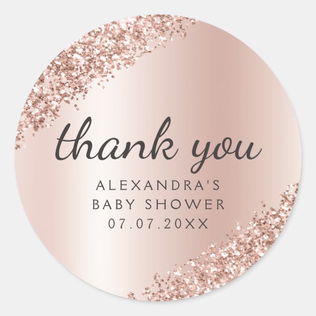 Thank You Rose Gold Glitter Girly Baby Shower Runder Aufkleber (Vorderseite)