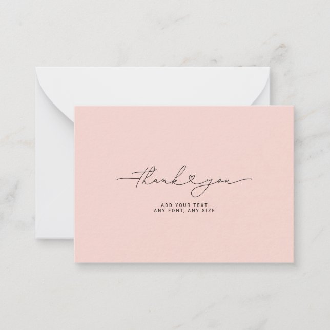 Thank You Script Heart Elegant 3,5"X2.5" Pink Mitteilungskarte (Vorderseite)