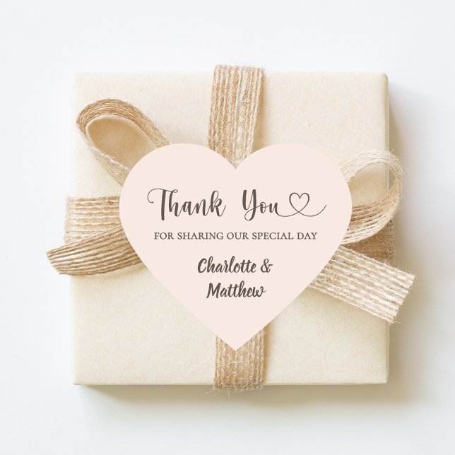 Thank you sharing our day blush pink taupe wedding Herz-Aufkleber (Von Creator hochgeladen)