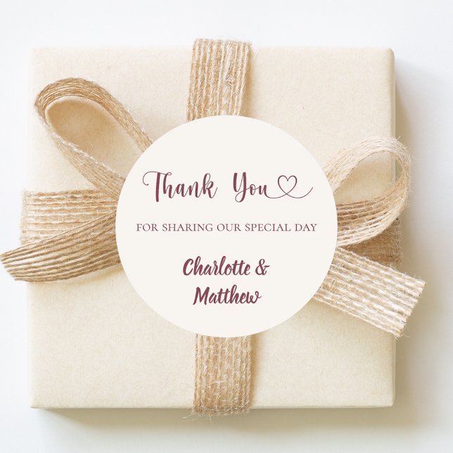 Thank you sharing our day ivory burgundy wedding runder aufkleber (Von Creator hochgeladen)