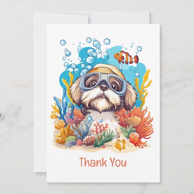 Thank You Shih Tzu Dog Snorkeling Coral Reef Dankeskarte (Vorderseite)